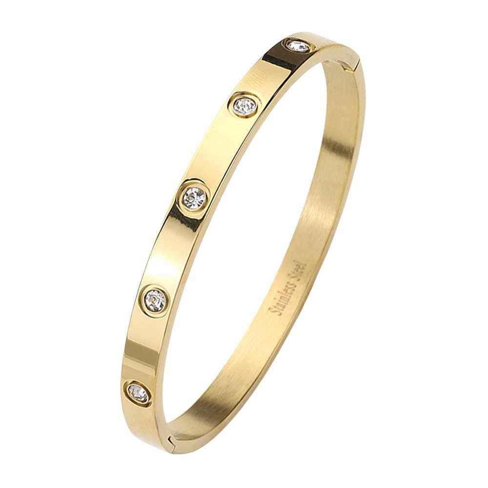 Stainless Steel Crystal Embellished Bangle Bracelet