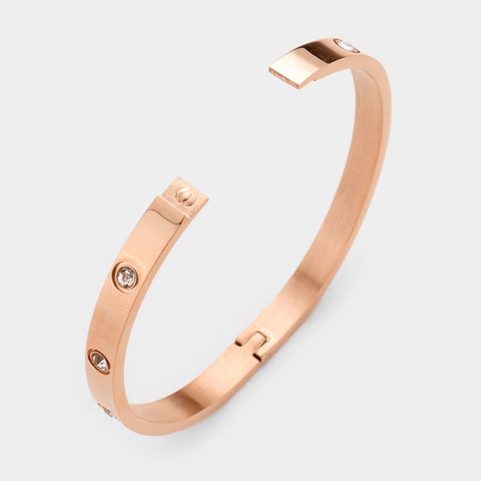 Stainless Steel Crystal Embellished Bangle Bracelet