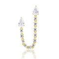 Gold necklace with clear gemstones on a white background