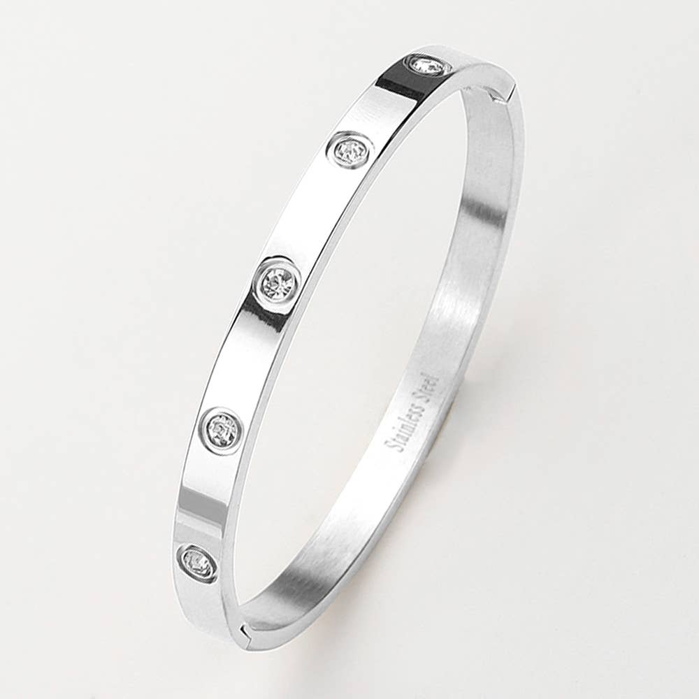 Stainless Steel Crystal Embellished Bangle Bracelet