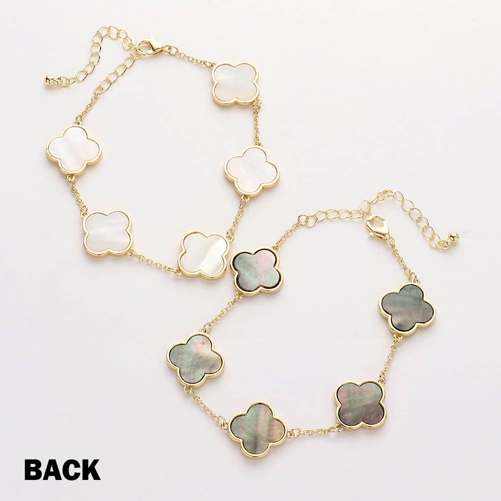Brass Metal Mother Of Pearl Quatrefoil Station Bracelet