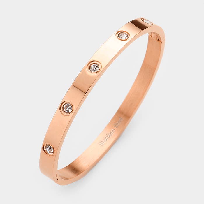 Stainless Steel Crystal Embellished Bangle Bracelet