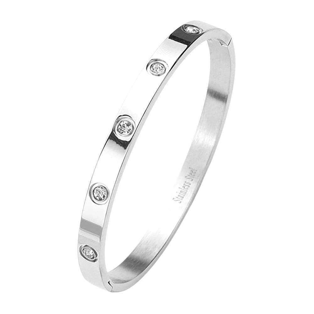 Stainless Steel Crystal Embellished Bangle Bracelet