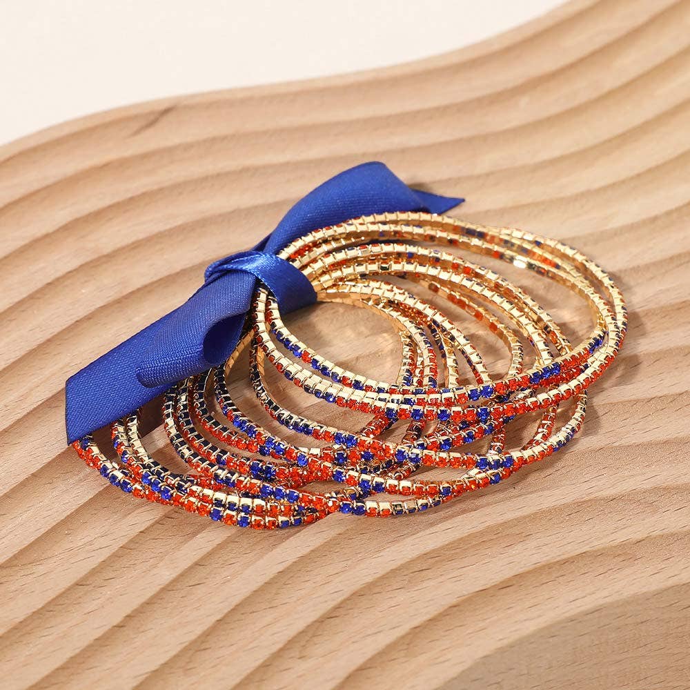 12PCS - Ribbon Slim Rhinestone Stretch Multi Layered Bracelet