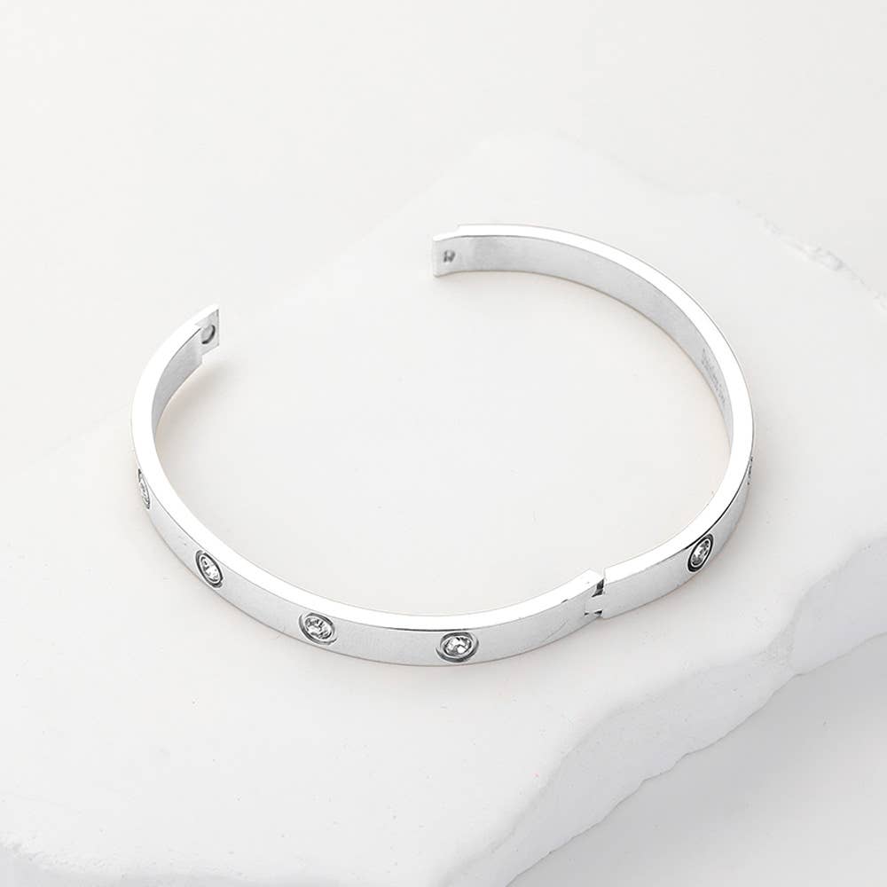Stainless Steel Crystal Embellished Bangle Bracelet