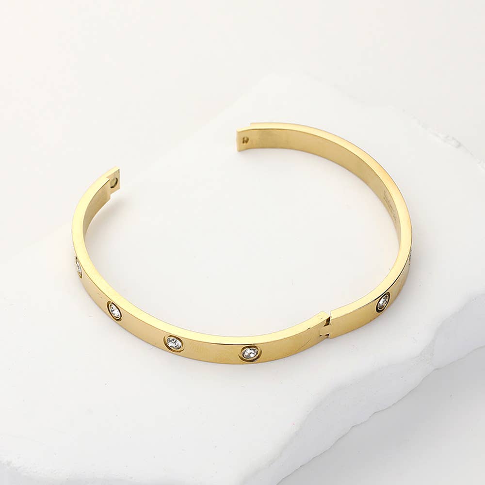 Stainless Steel Crystal Embellished Bangle Bracelet